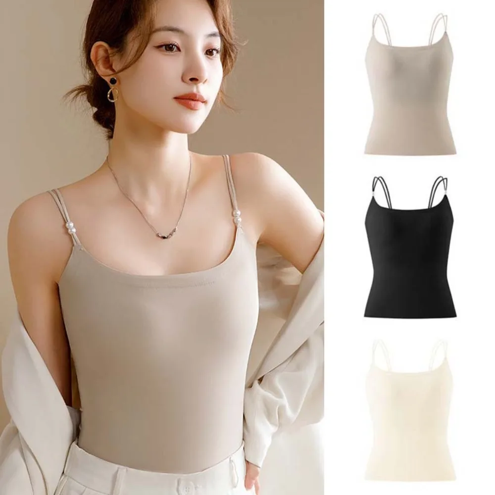 

With Chest Cushion Ice Silk Camisole Non Trace Solid Color Ice Silk Corset Sleeveless Streetwear Suspender Vest Ladies