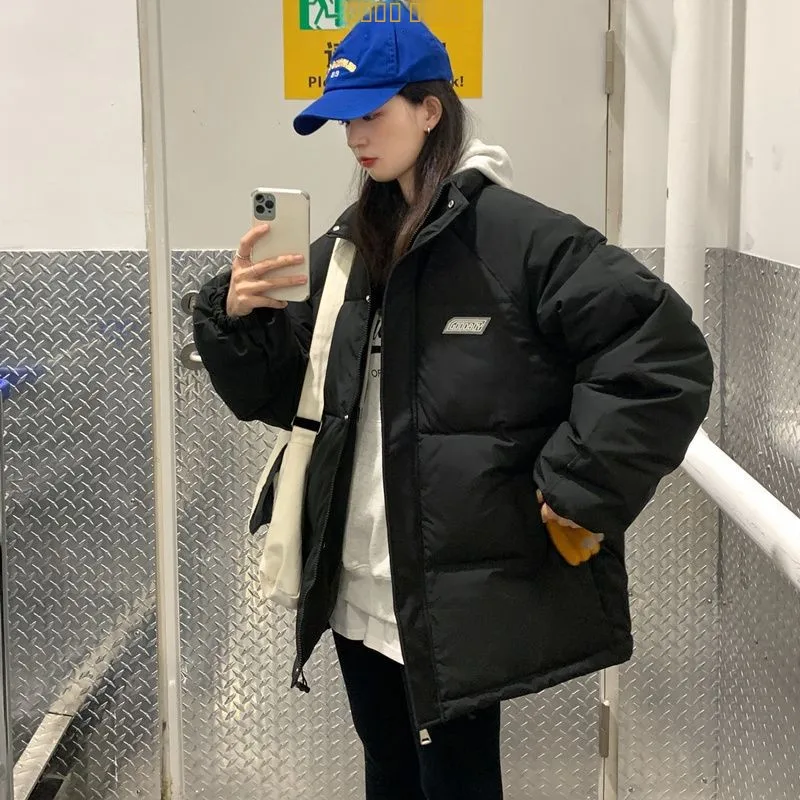 

Новинка 2025 года, хлопковая куртка Thiened для мужчин и женщин, зимнее свободное пальто на подкладке с хлебом, молодежное модное брендовое пальто с воротником-стойкой