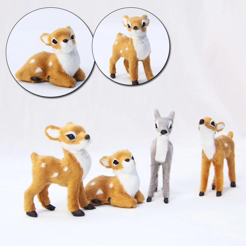 Mini Artificial Sika Deer Figurines Miniatures Plush Simulation Reindeer Ornaments Fake Animal Model Merry Christmas Decorations