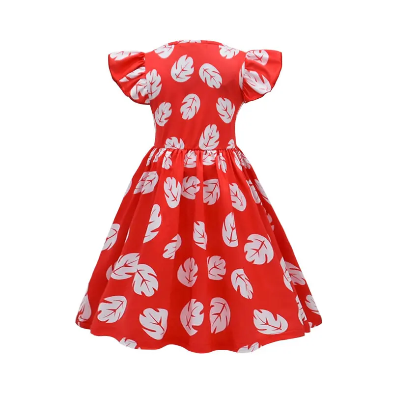 Halloween Baby Girl Red Leaf Dress Lilo Kid Print Cartoon Beach Frock+Headband+Bag 3pc Outfit Child Up Tunic Clothes