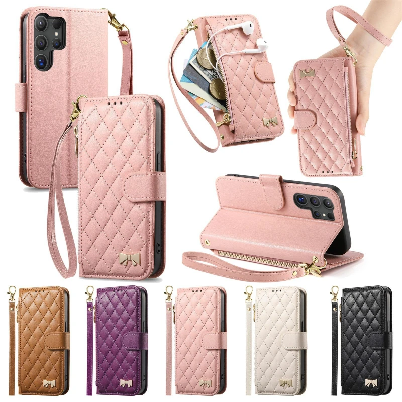 Leather Wallet Case For Samsung Galaxy S26 S25 S24 S23 S22 Plus Ultra Phone Cover with Card Holder & Strap Anti Slip Shockproof
