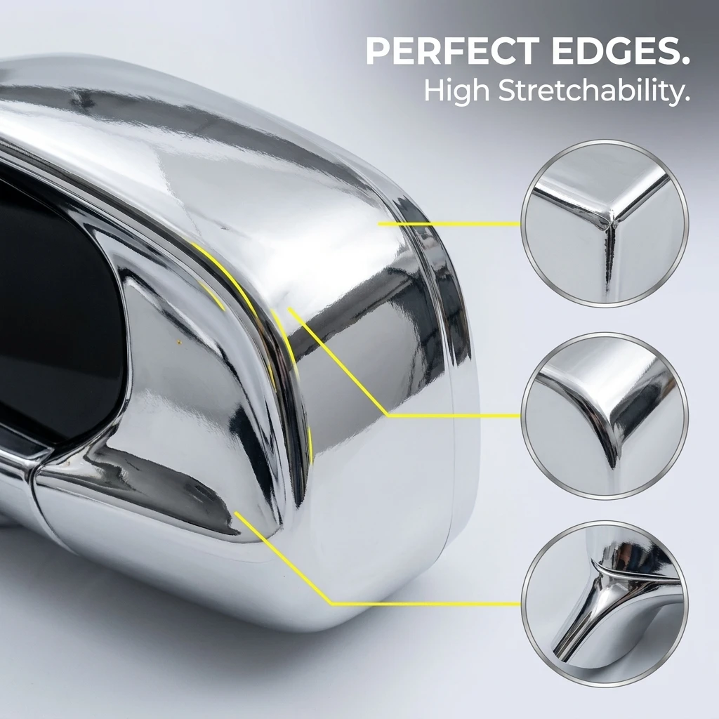 Silver Mirror Chrome Vinyl Wrap, Heat‑Stretchable Bubble‑Free Anti‑UV Film For Car Motorcycle Laptop Self‑Adhesive DIY Decor