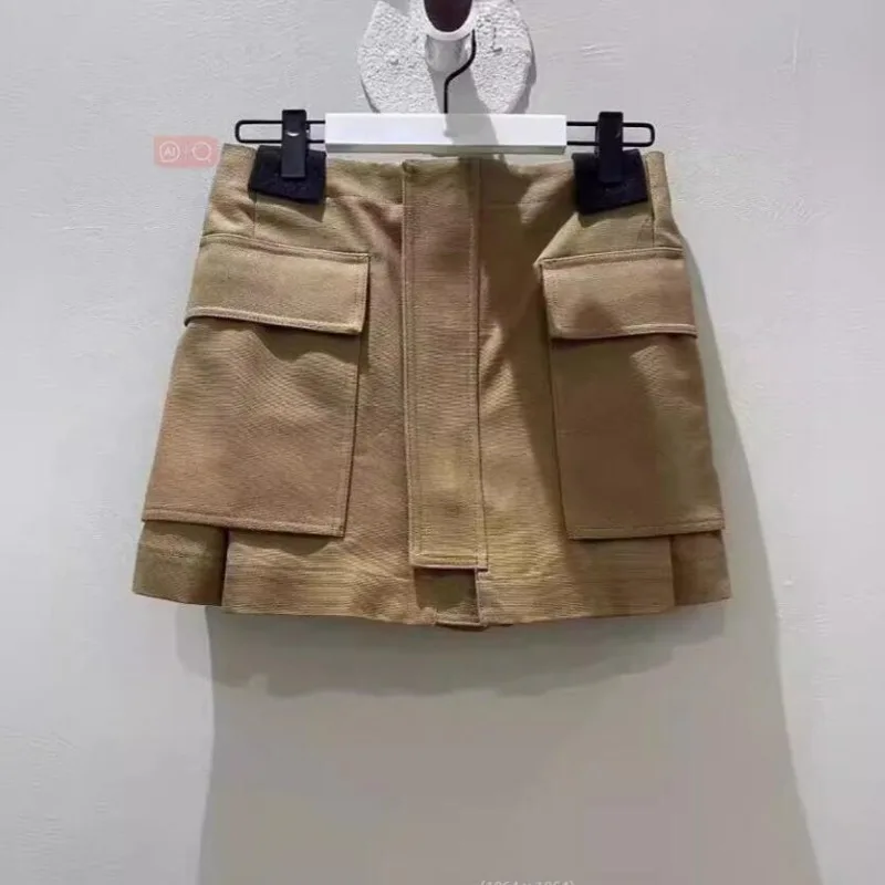 2024 Spring/Summer New Pocket Patchwork Women's Shorts Featuring Slimming Waist and Stylish Pleated Skirt Design womens shorts