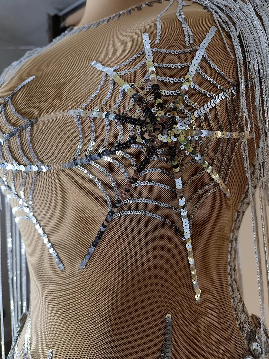 2025 Sequin Tassels Bodysuit Adult Women Jazz Dance Performance Clothing Stretch Jumpsuit Nightclub Gogo Dancer Costume yj335