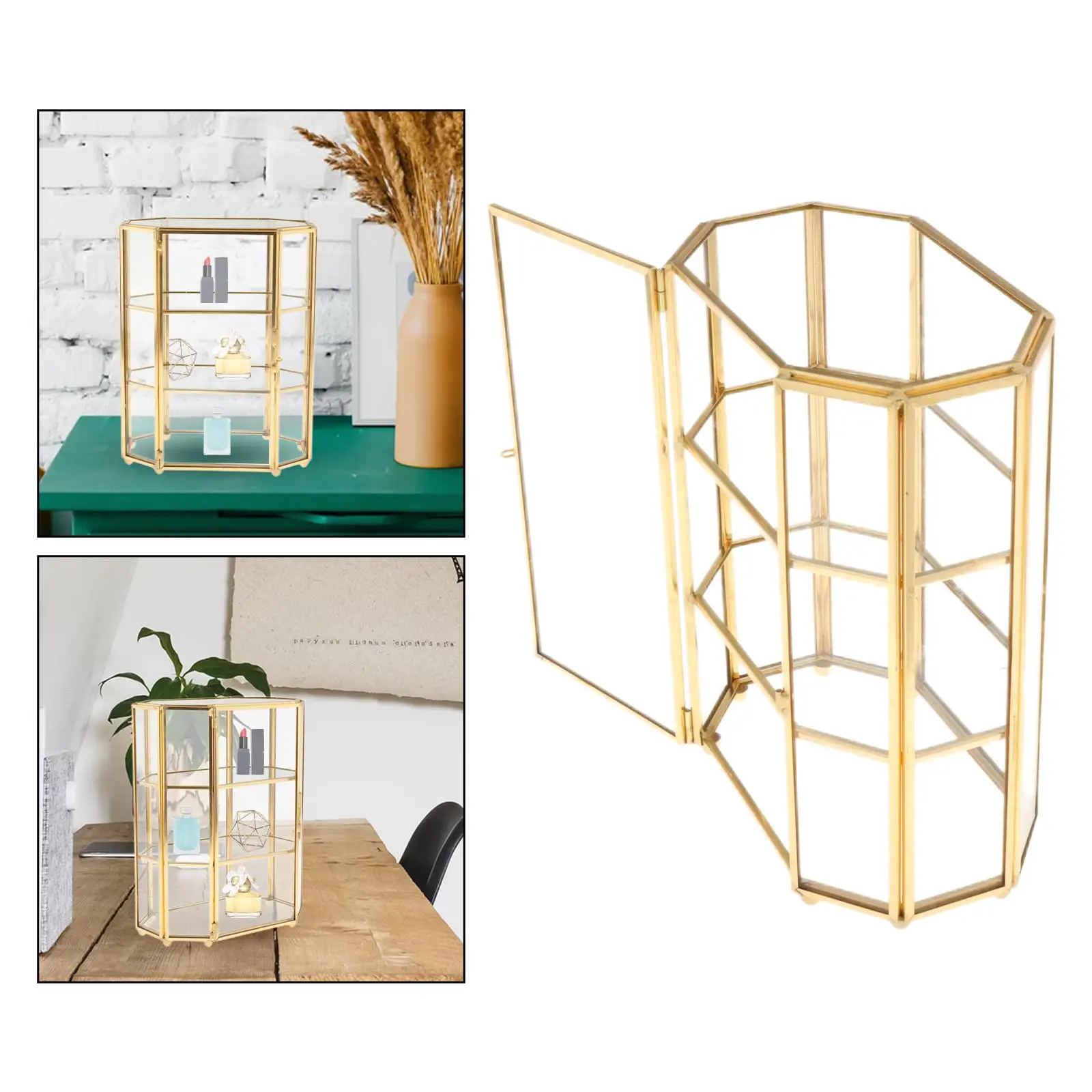 3-Tier Jewelry Trinket Glass Gold Box Necklace Ring Earring Box Keepsake Decorative Box Holder for Wedding Gift Dresser