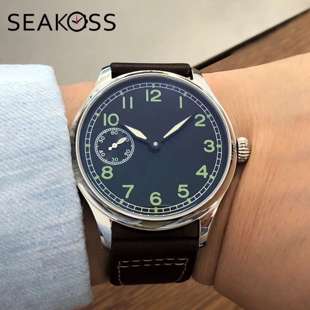 

SEAKOSS 44mm Pilot Wristwatch 1963 Watches For Men Seagull ST3600 Movement C3 Luminous Sapphire Military Mechanical Wristwatch
