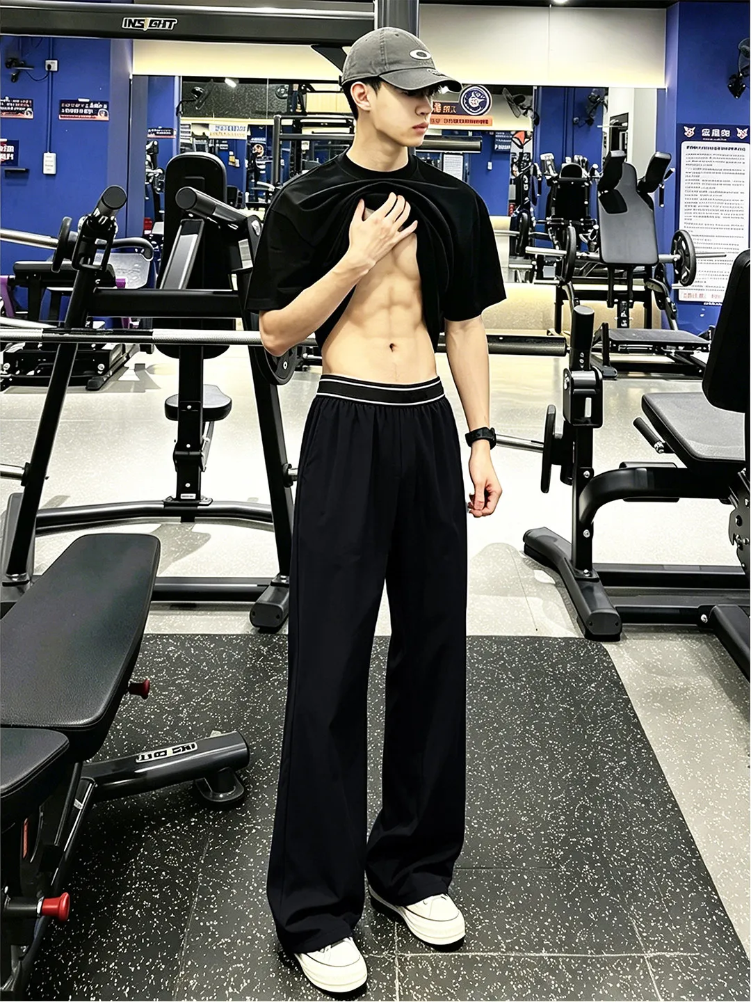 Black Cooling Sensation Ice Skin Pants Men's Summer Thin Fitness Sports Quick Dry Straight Leg Casual Trousers