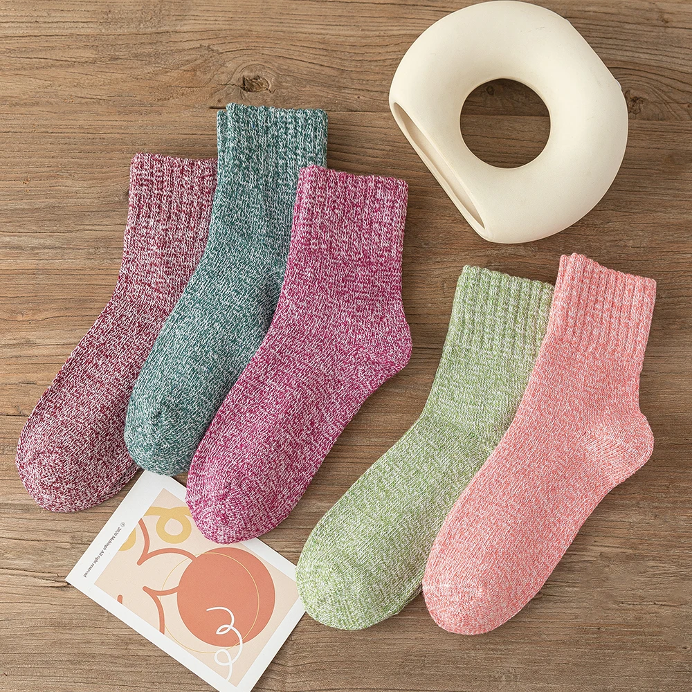 5Pairs New Witner Socks Women Socks Thick Warm Retro Solid Color High Quality Free Size