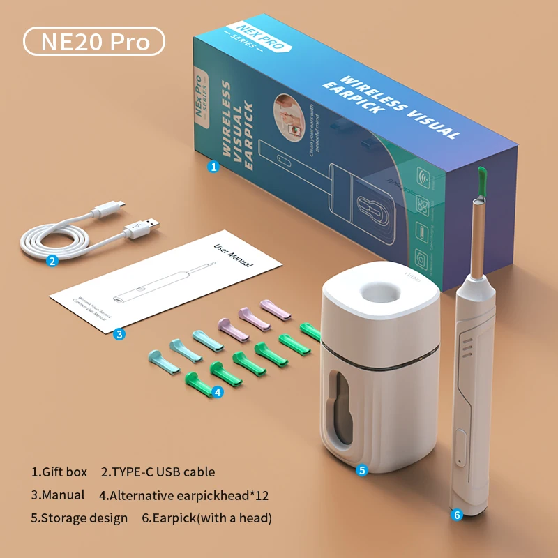 NE20 PRO Wireless Visual Ear Endoscope Camera Ear Cleaning Tools Spoon Safe Silicone Earpick 5MP Camera Ear Wax Remover