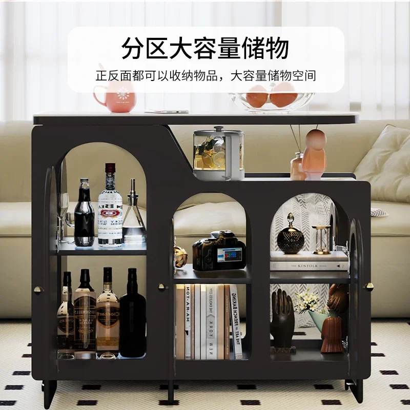 

Black light luxury small tea table, living room sofa side table, tea side cabinet, household removable desk
