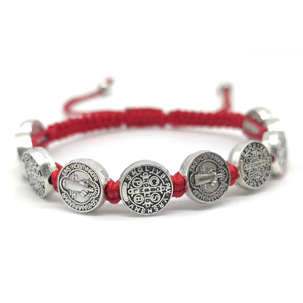 Vintage Virgin Mary and Jesus Exorcist Holy Card Hand Woven Adjustable Bracelet for Men's Religious Jewelry