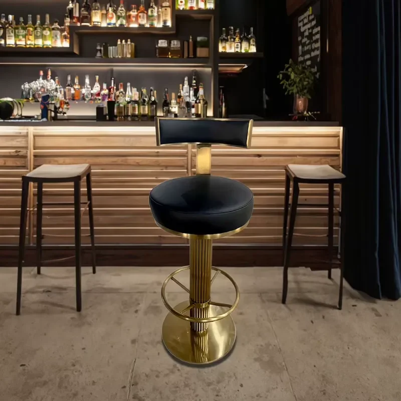 Modern Gold Metal Rotating Bar Stool with Thickened Backrest Luxury Counter Chair for Hotel Furniture
