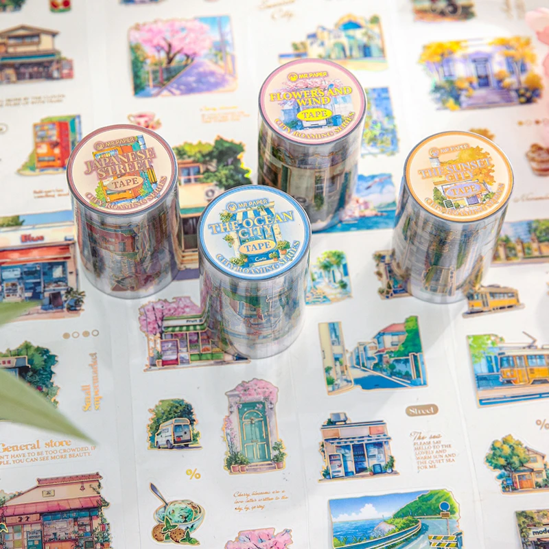 

Mr Paper 2rolls City Wanderer Series Single Roll Tape Handbook Collage DIY Phone Case Laptop Envelope Postcard Stamps