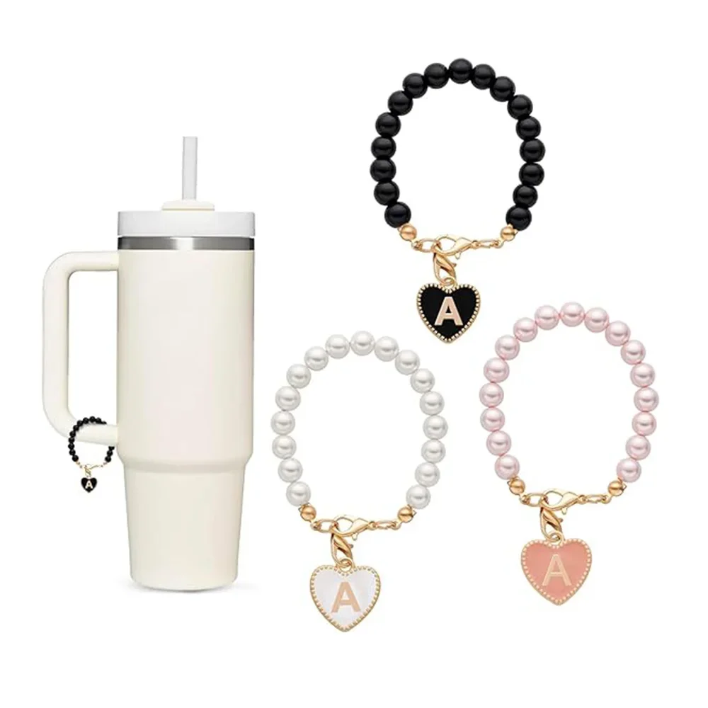 

3PCS Letter Charm Accessories Cup Personalized Name ID Charm Natural Pearl Stone Initial Letter Handle Charm Skz Pig