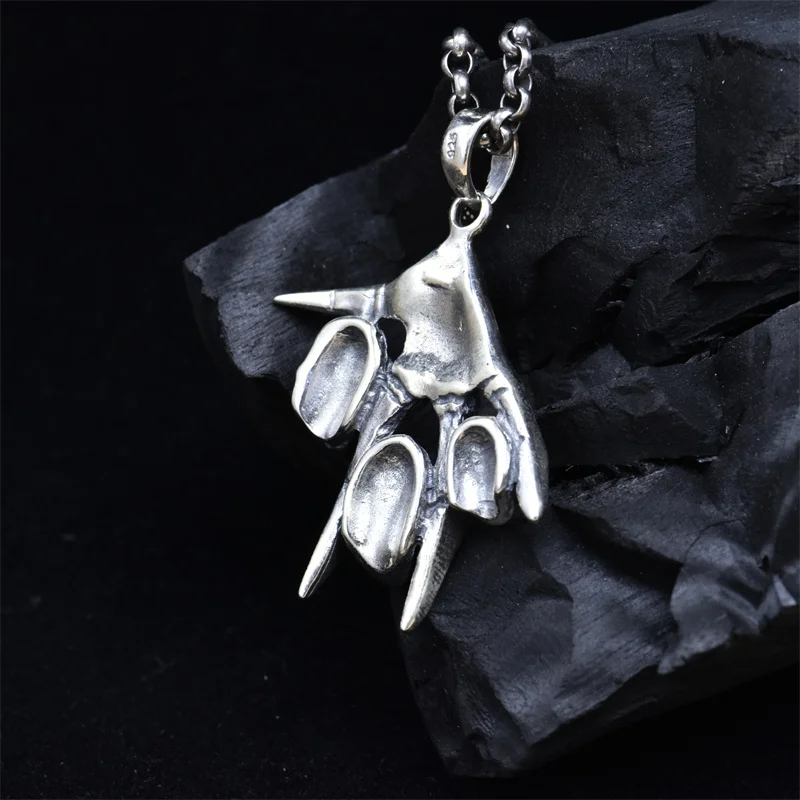 S925 Sterling Silver Charm Pendants for Men Women Fashion Skeleton Hand-skull Hip Hop Street Punk Jewelry Wholesale