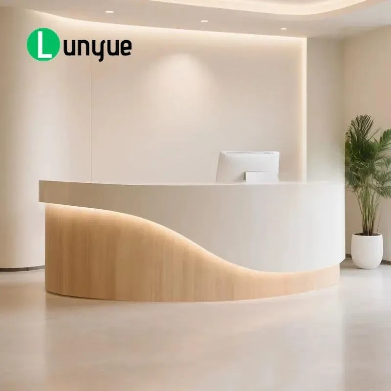 Minimalist Curved Reception Desk with Storage MDF Material for  Clothing Store Wellness Center Modern Front