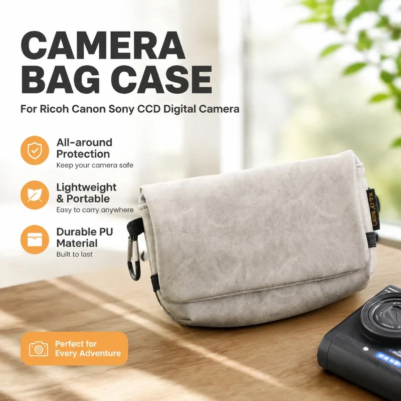 Portable PU Digital Camera Storage Bag Shockproof Protective Pouch for Ricoh Canon Sony CCD Cameras Multi-function Organizer