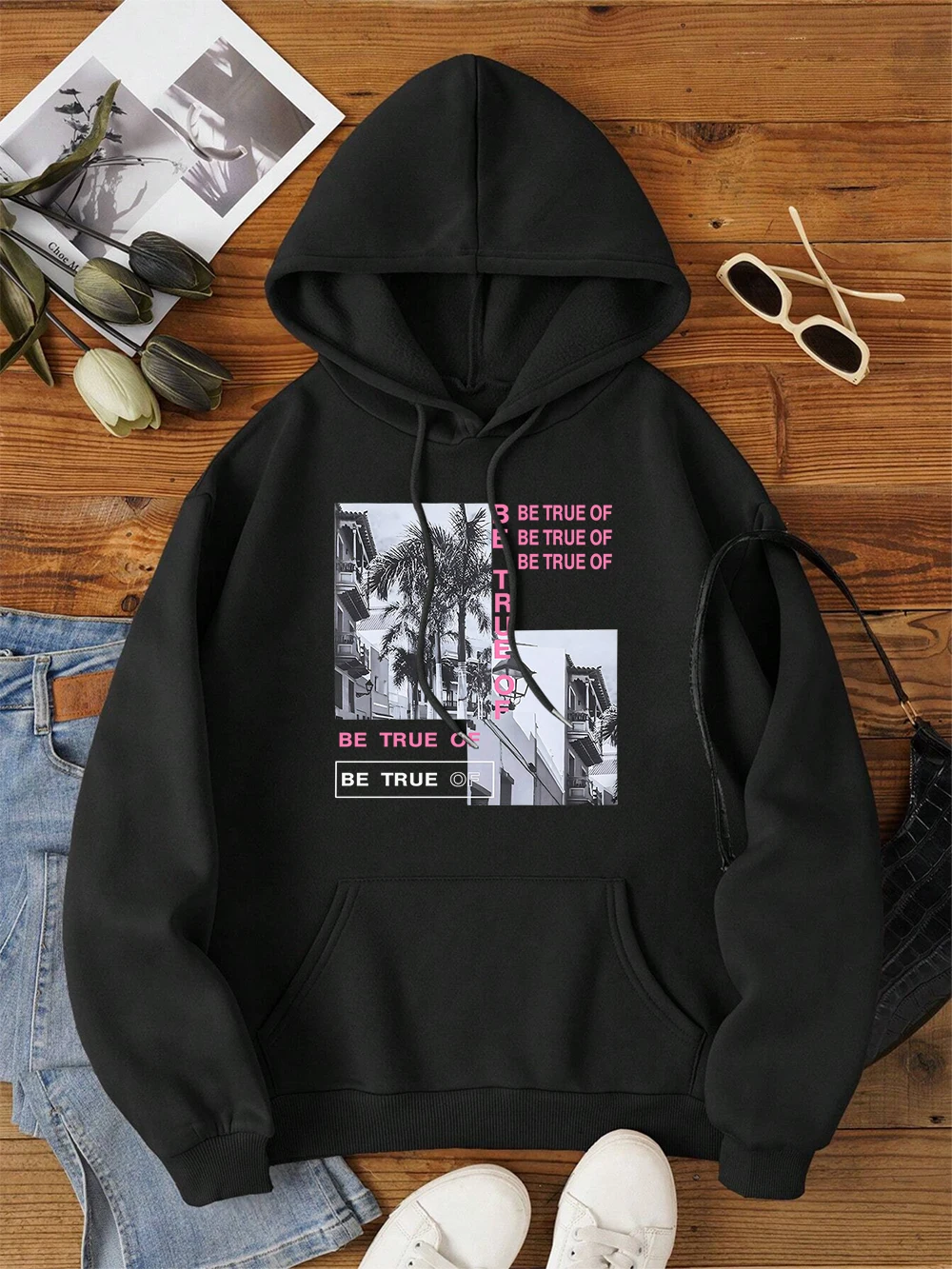 Be True Of Black White Photo Scenery Hoodies Men Women Hip Hop Casual Pullover Pocket Pullover Streetwear Fleece Couple Hoody