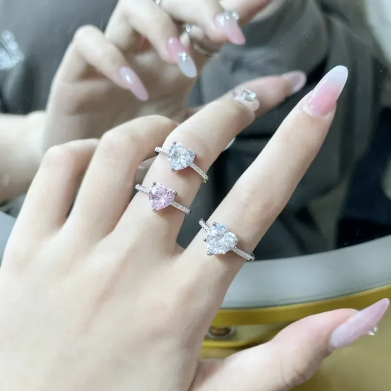 MDL مويسانيتي نمط المجوهرات أوروبا والولايات المتحدة لفتاة بسيطة الوردي 8*8 القلب محاكاة خاتم الماس الوردي #2