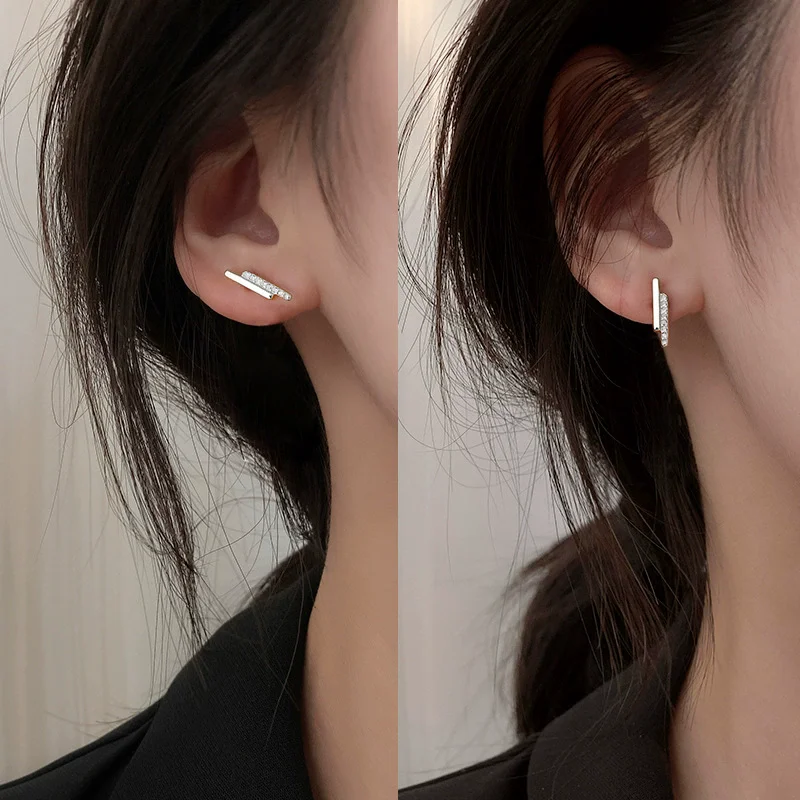 

925 Sterling Silver Geometric Long Strip Earrings For Women Ear Stud Fine Jewelry Accessories Party Gift