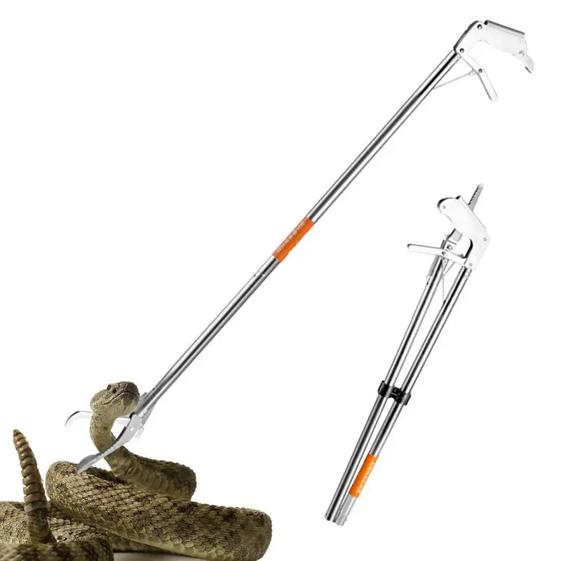 120cm Foldable Snake Stick Elbow/ Straight head Reptile Grabber Tool Stainless Steel Snake Hook Catcher Tool For Camping Fishing