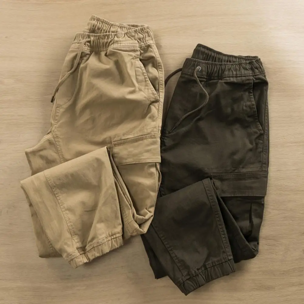 

Good Men Trousers Breathable Machine Washable Long Lifespan Loose Drawstring Stretchy Men Cargo Trousers