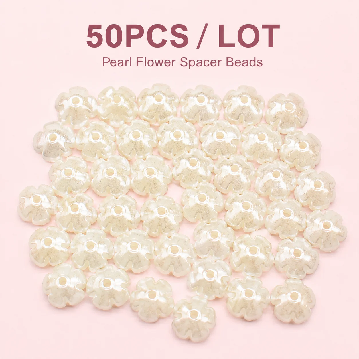 50Pcs Cream Pearl Finish Floral Bead Caps DIY Chinese Hair Stick Tassel Pendant Handcraft Spacer Beads