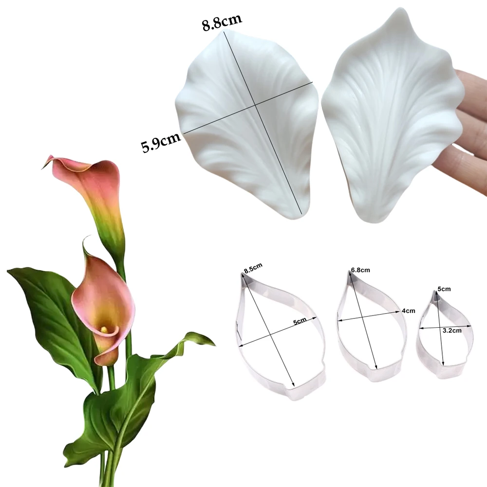 5PCS Calla Lily Flower Veiners &Cutters Silicone Mold Para Chocolate Fondant Cake Decorating Tool Sugar формочки для печень