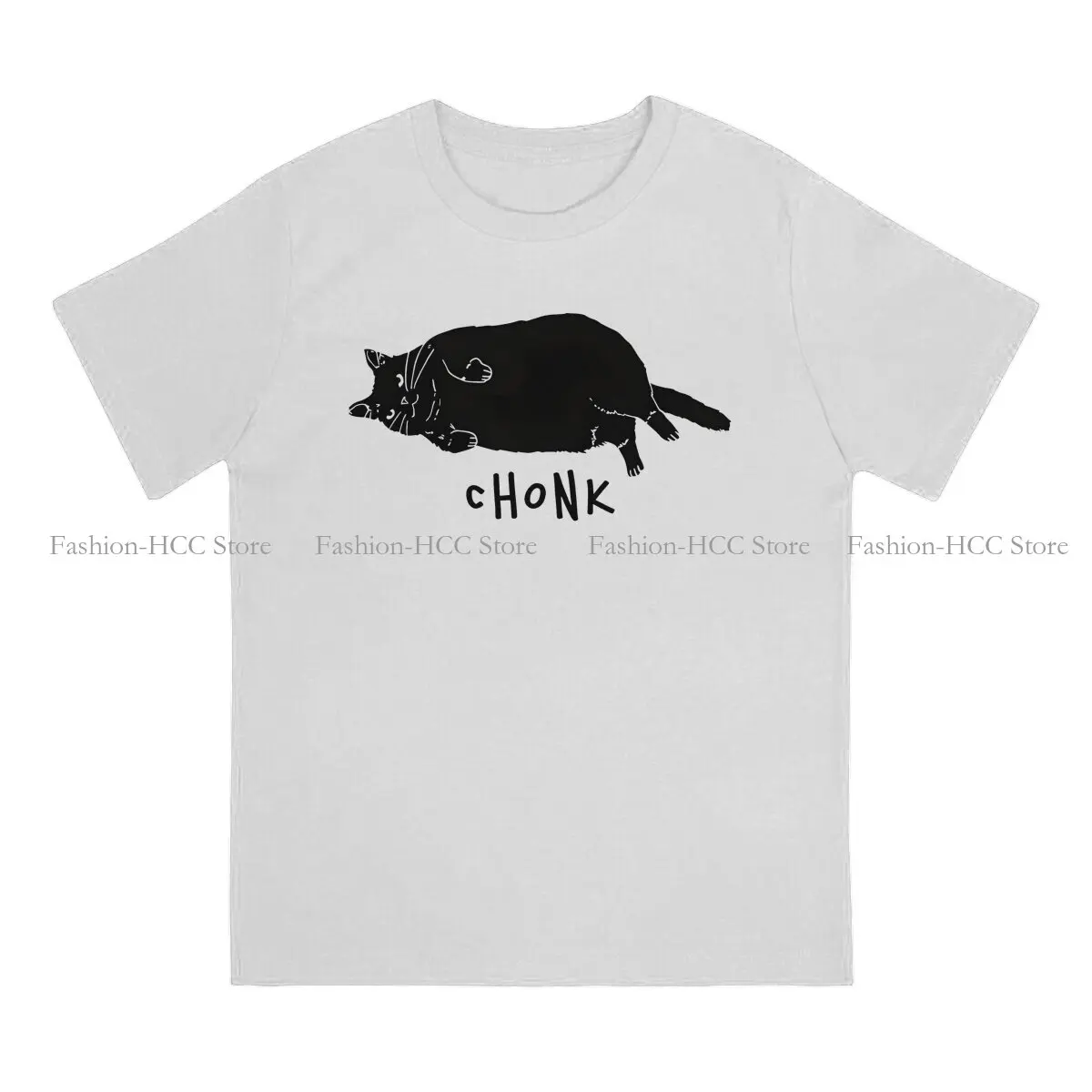 Chonk Round Collar TShirt Black Cat Pure Cotton Basic T Shirt Men Tops Individuality