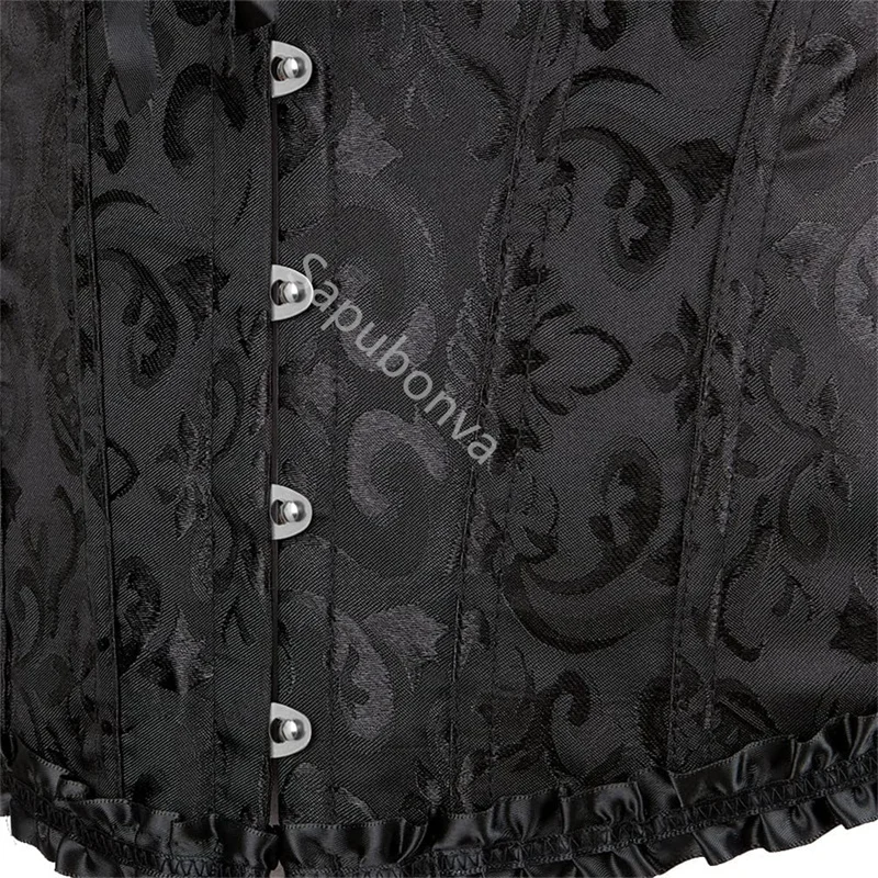 Sapubonva Corset Plus Size Women Bustiers Top Sexy White Black Green Vintage Flower Print Lingerie Corselet Lace Korsett Black