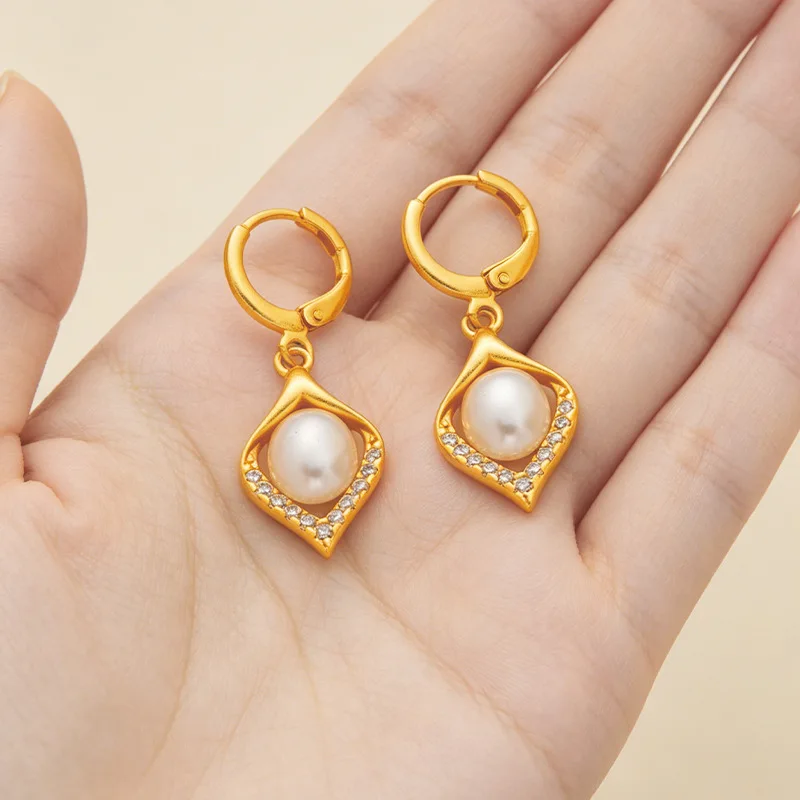 Luxury 24K 9999 Pure Gold real gold Women's Hollow Point Drill Drop Earrings