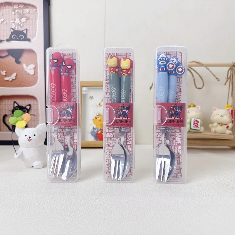 

Marvel fork spoon two-piece set cartoon fork spoon tableware for portable bento meals when going out