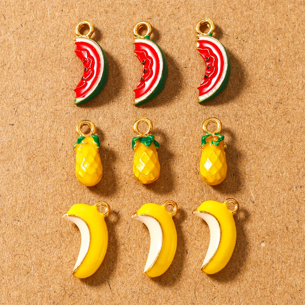 5pcs Enamel Simulation Fruit Charms Banana Watermelon Pendant for Jewelry Making Necklace Earrings Bracelet DIY Accessories