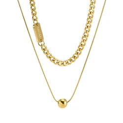 316L Stainless Steel New Fashion Waterproof Jewelry 2-Layer Beaded MOM Charm Thick Chain Choker Necklaces Pendants For Women