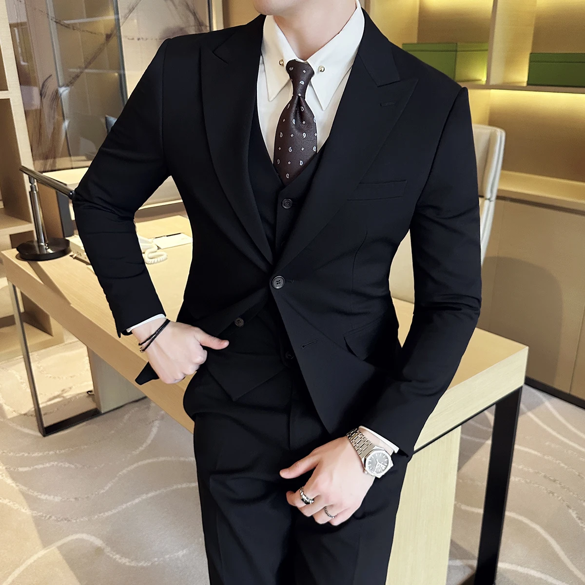 Plus Size 6XL 5XL High Quality Korean Luxury Men Suits Single Breasted Wedding Party Tuxedo Blazer Jacket+Vest+Pants 3 Piece Set