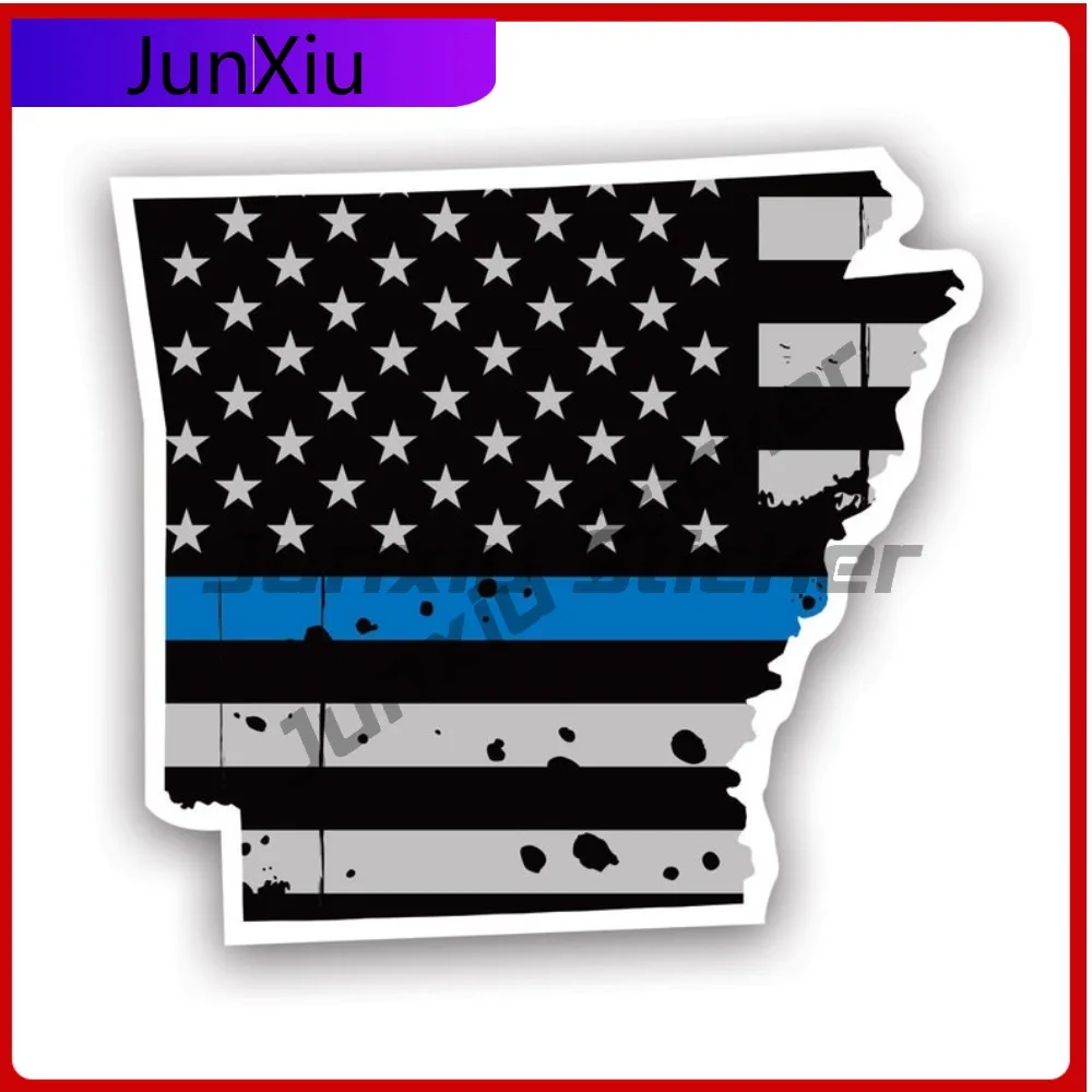

Awesome Distressed Thin Blue Line Arkansas State Shaped Subdued Us Flag Sticker Uv Protected Decalspolice Law Enforcement