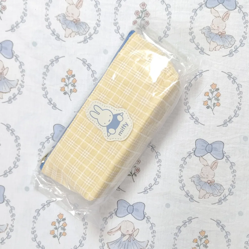 Miffy coelho dos desenhos animados saco de lápis algodão listrado japonês bonito grande capacidade saco de papelaria saco de armazenamento de maquiagem alta aparência
