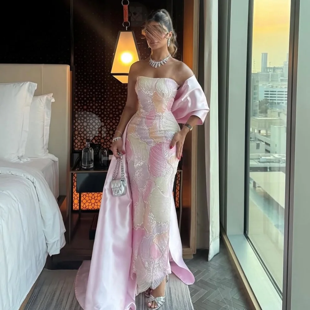 

Customized Exquisite Sparkle Pleat Beading Sequined Mermaid One-shoulder Midi Dresses Evening Dresses Elegant Sizes Available