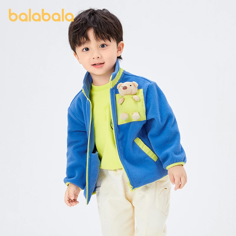 Balabala Toddler 2023 Unisex Boy Girl Coat Polar Fleece Cute Contrasting Colors Trendy Fashionable