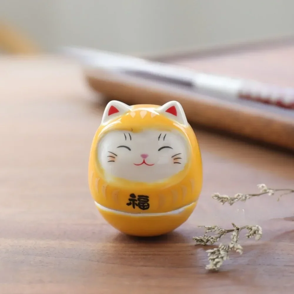 Japanese Ceramic Daruma Crafts Cartoon Lucky Cat Fortune Ornament Landscape Home Decor Accessories Gifts Living Room Decoration