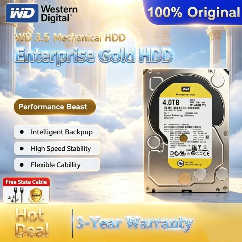 Disque dur mécanique Western Digital WD HDD 3,5 pouces Enterprise Gold 1 To/2 To/4 To, stable pour la sauvegarde des ordinateurs professionnels