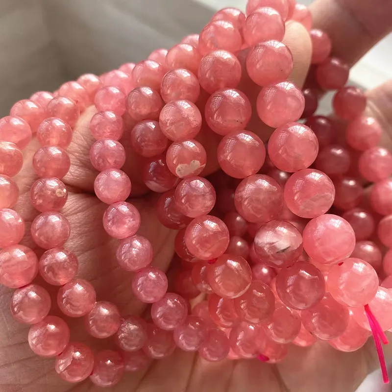 

Natural Red Rose Rhodochrosite Bracelet Jewelry 7mm 9mm Clear Round Beads Women Men Fashion Love Stone Best AAAAA