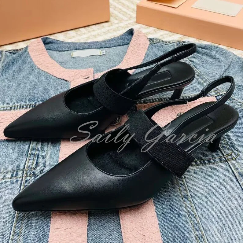 

Pointed Baotou Sandals for Women's Summer Leather Thin High Heel Slip On Ankle Strap Ladies Party Dress Shallow Shoes Pumps