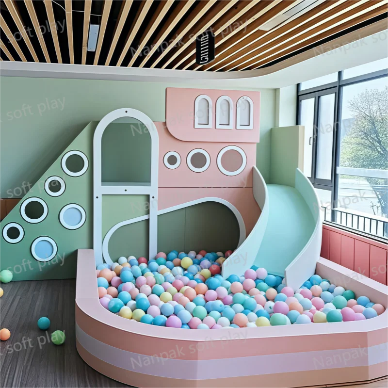 Modern Soft Play Equipment for Kids Pastel Neutral Indoor Playhouse for Cafe Mall Party Events Soft Play Indoor Playgroundpromot