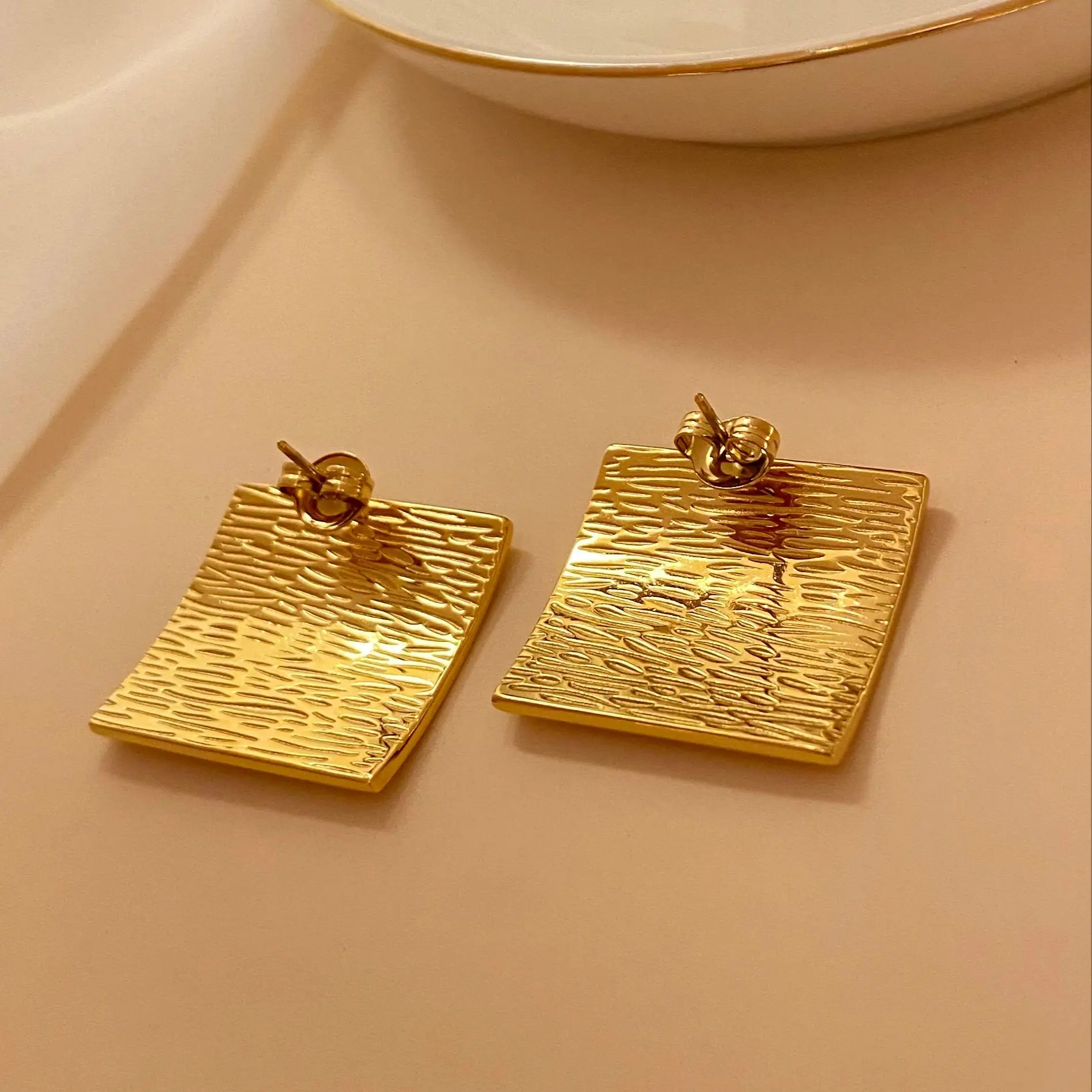 CARLIDANA Stainless Steel Chunky Texture Hoop Earrings Jewelry for Women Gold Plated Huggie Chunky Statement Stud Earrings