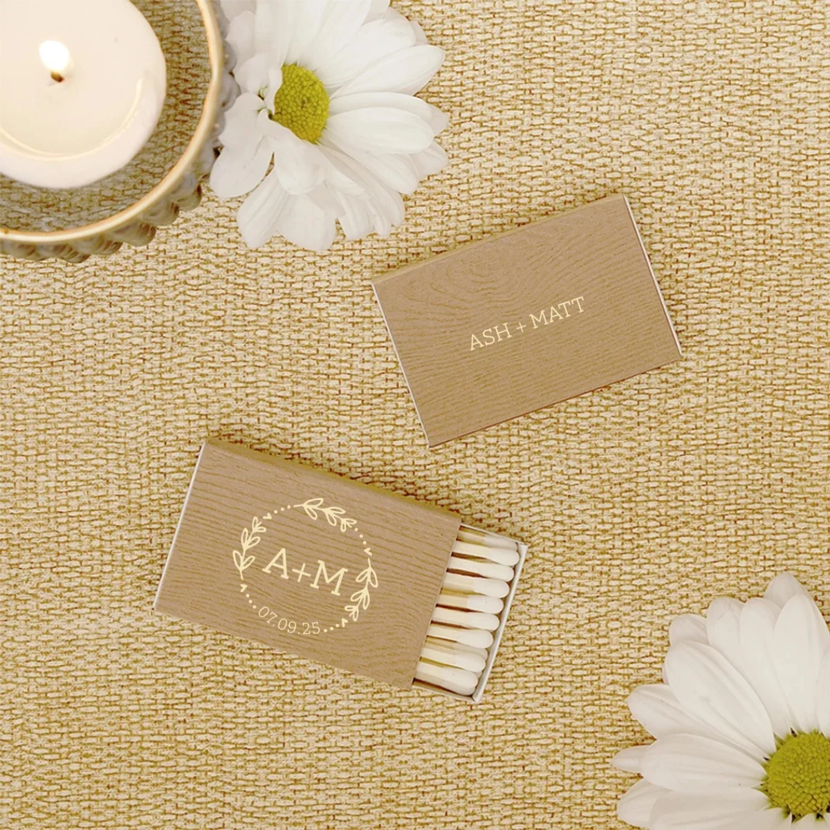 

Matchboxes Wedding Favor with Date Wreath - Wedding Matchboxes, Wedding Decor, Personalized Custom Matchbox, Match Box Favor,