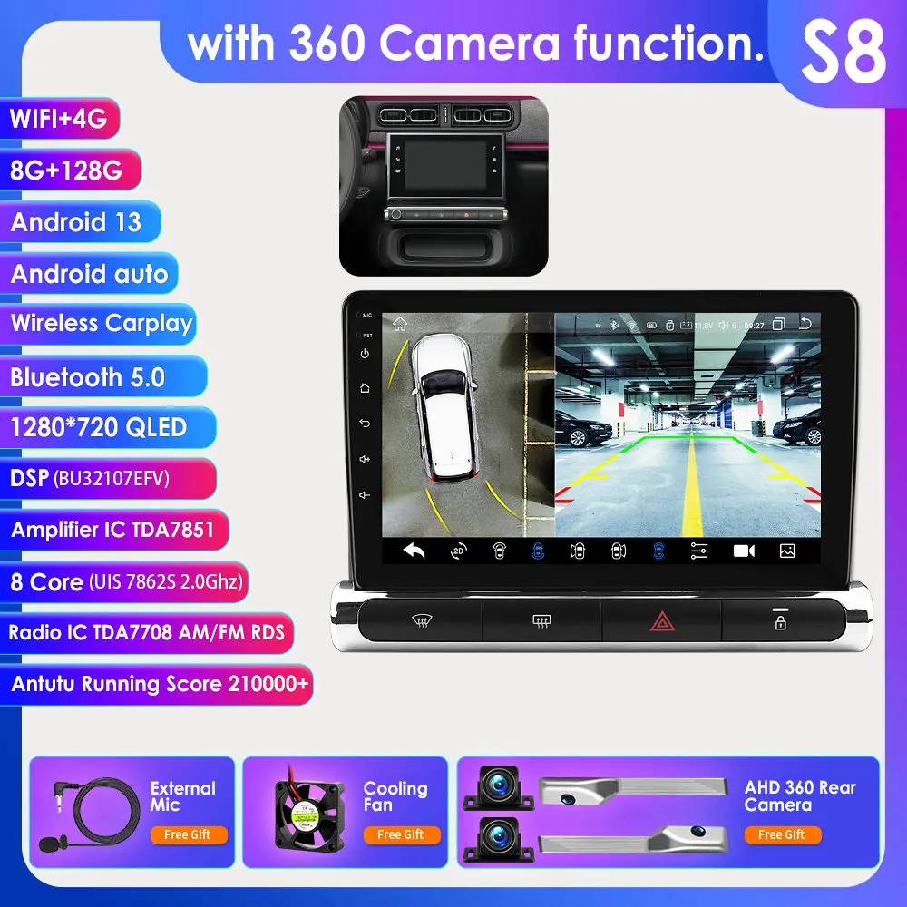 2din Android13 Autoradio Voor C3 Aircross 2017 - 2023 Citroen C4 Auto Multimediaspeler Autoradio Navi Draadloze Carplay 360Camera