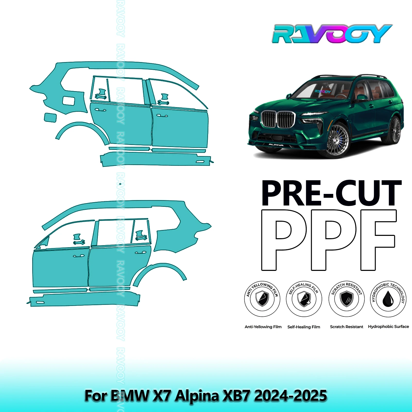 

For BMW X7 Alpina XB7 2024-2025 8.5mil Clear Matte Pre-Cut PPF Door & A/B Pillar Kit TPU Paint Protection Film Set