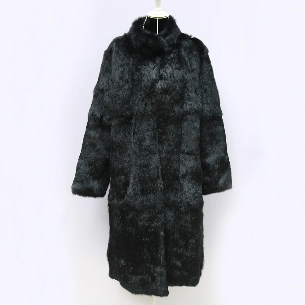 Real Genuine Rabbit Fur Coat Women Full Pelt Real Rabbit Fur Jacket Fashion Fur Mandarin Collar Streetwear 2025 New