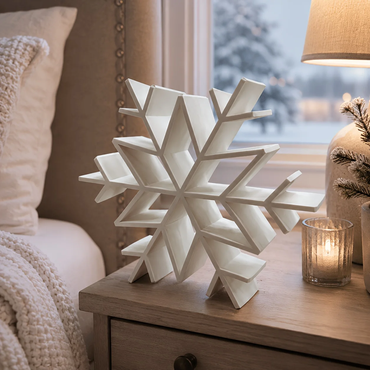 Geometric Snowflakes Tabletop Decor Organizer 3D Printed Winter Snowflake Figurines Ornaments Home Desktop Christmas Decorations